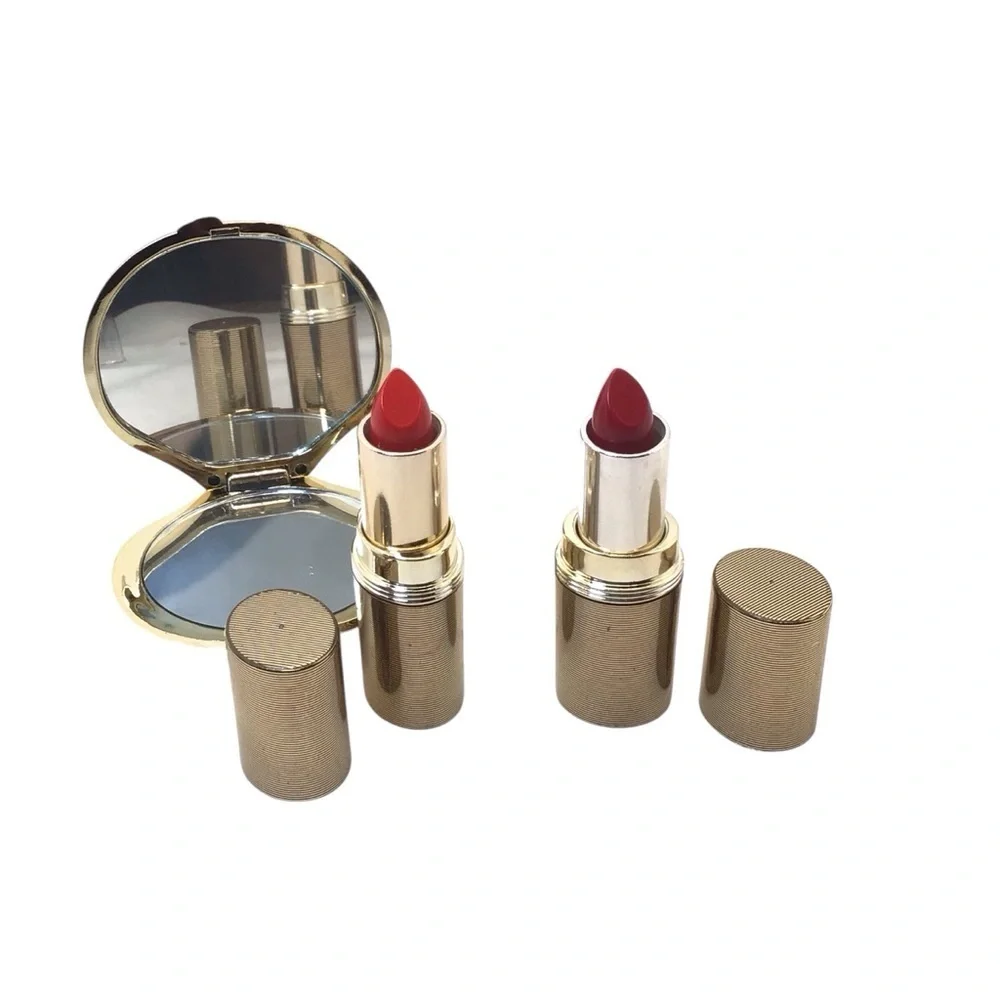 Cosmania Vintage 3pc Glam Golden Ensemble Lipstick & Shell Compact Set